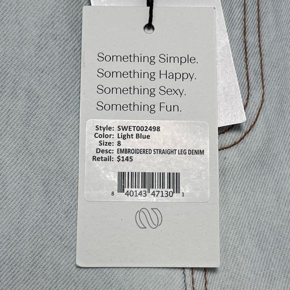 Something Navy Embroidered Straight Leg Jeans Sz 8 Light Wash Crop High Rise - Picture 8 of 12